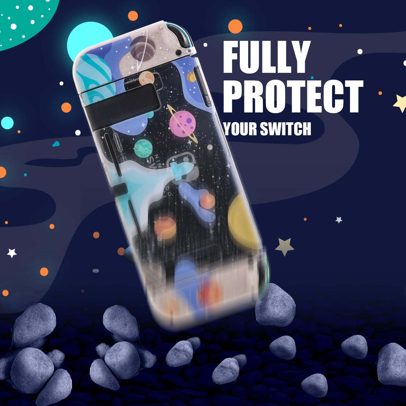 Switch Glitter Case, Switch Cute Case with Tempered Glass Screen Protector and Thumb Grip Caps - Rocket - ECHZOVE