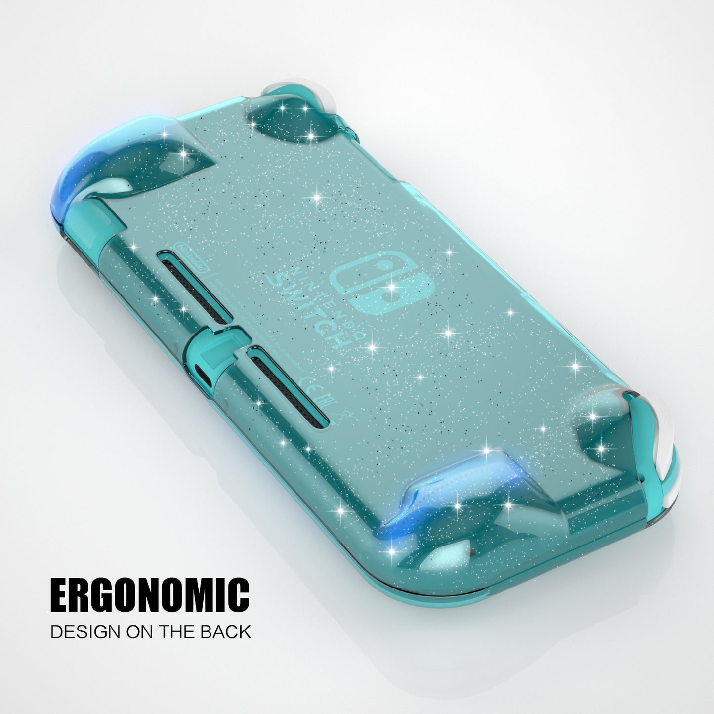 Glitter Comfort Grip Case for Switch lite, Protective Hard Case for Switch lite - Turquoise - ECHZOVE
