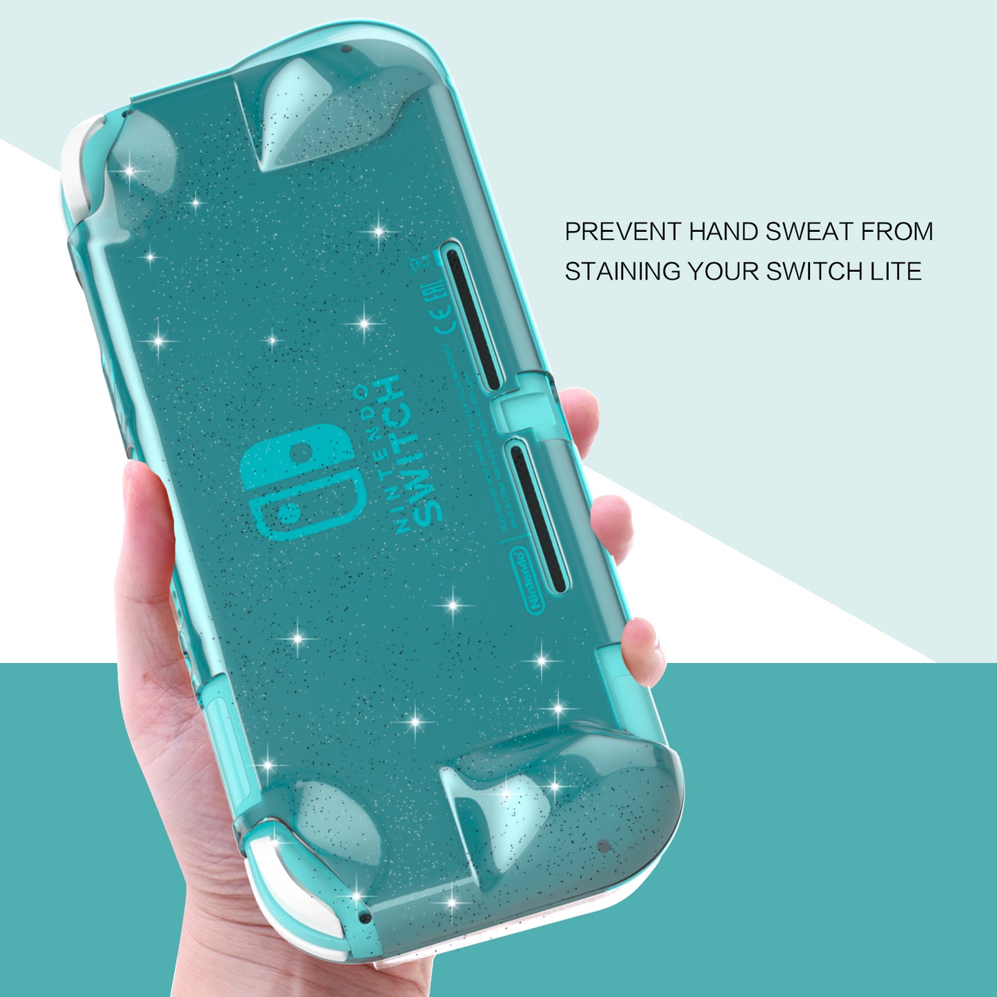 Glitter Comfort Grip Case for Switch lite, Protective Hard Case for Switch lite - Turquoise - ECHZOVE