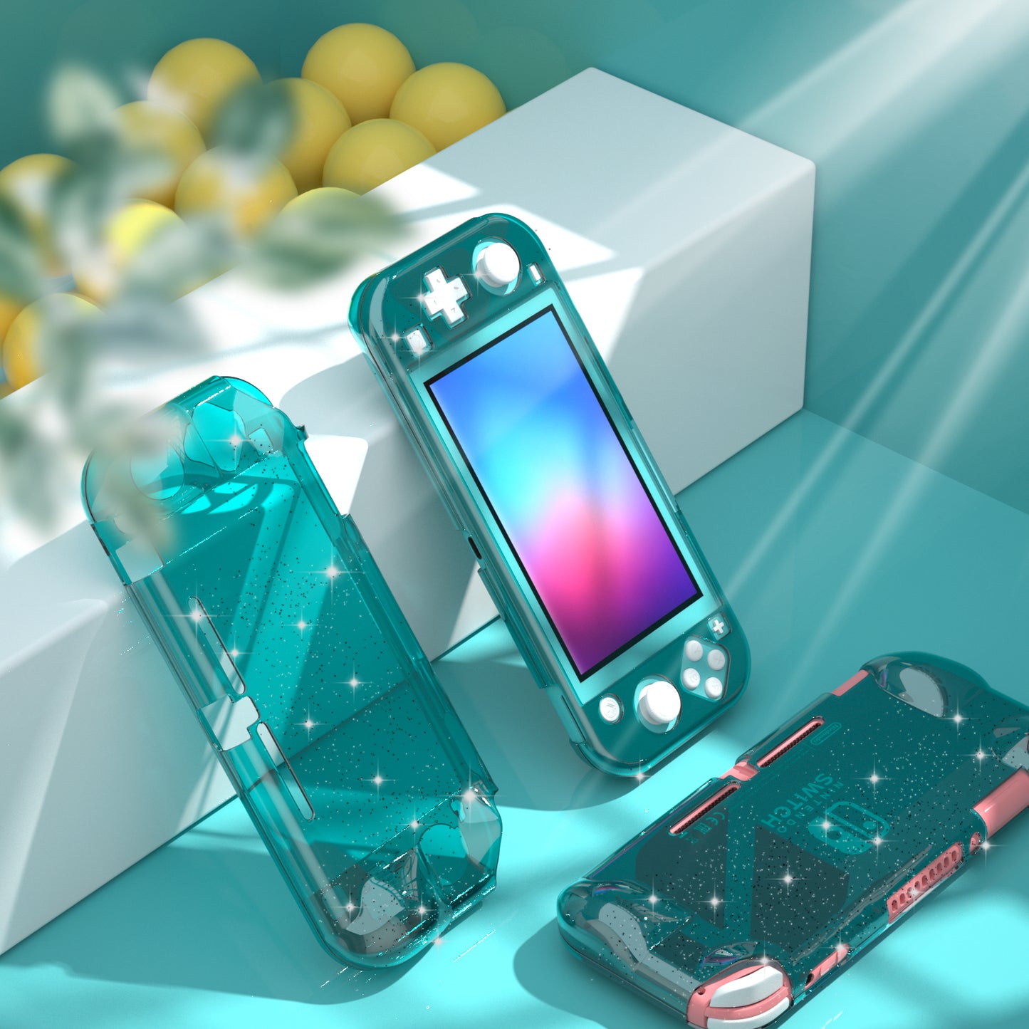 Glitter Comfort Grip Case for Switch lite, Protective Hard Case for Switch lite - Turquoise - ECHZOVE