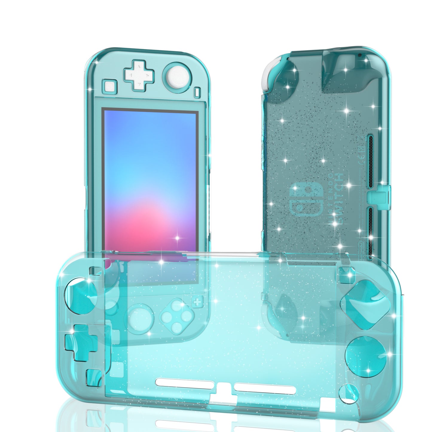 Glitter Comfort Grip Case for Switch lite, Protective Hard Case for Switch lite - Turquoise - ECHZOVE