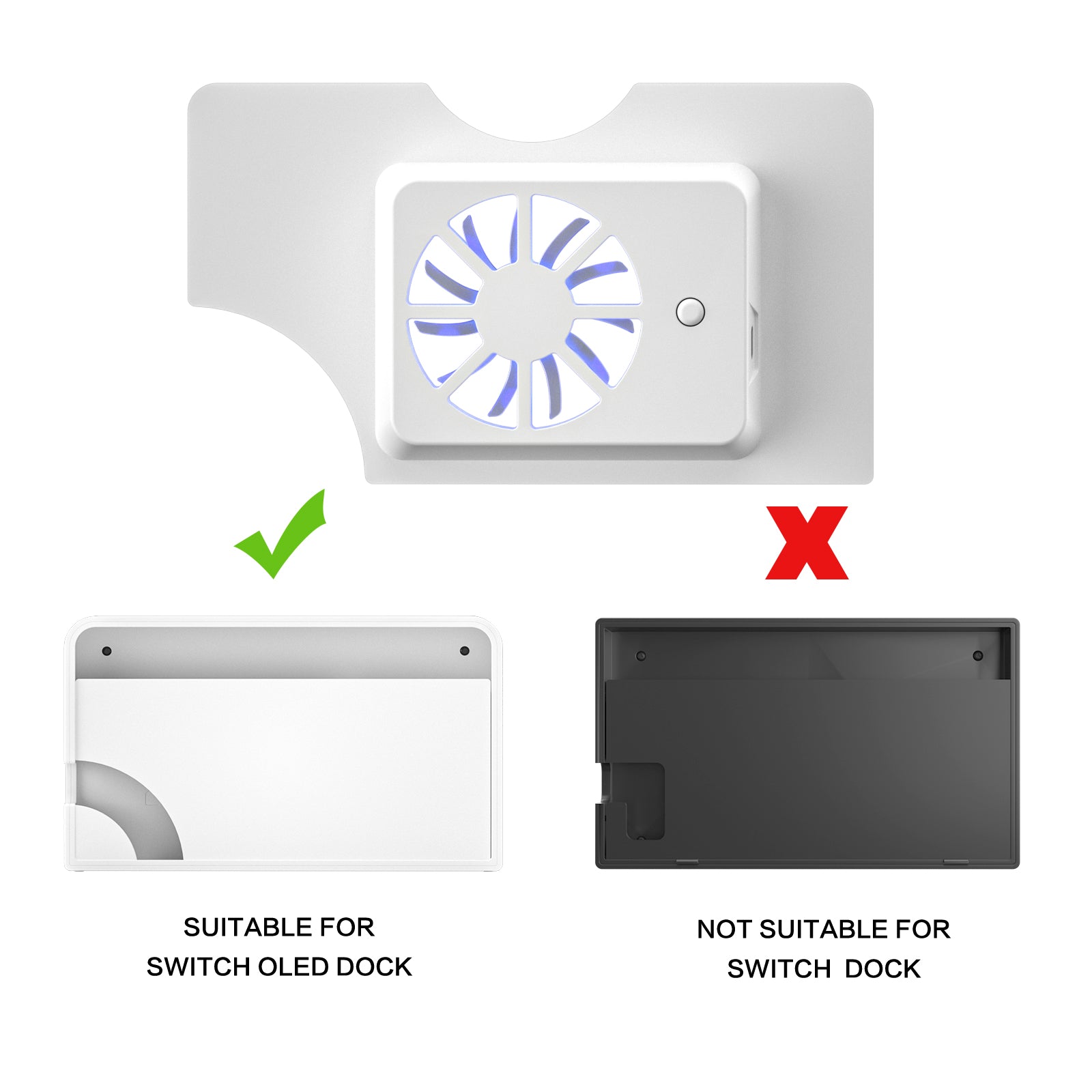 Switch OLED Dock Fan, Cooling Fan for Nintendo Switch OLED, USB Powered - White - ECHZOVE