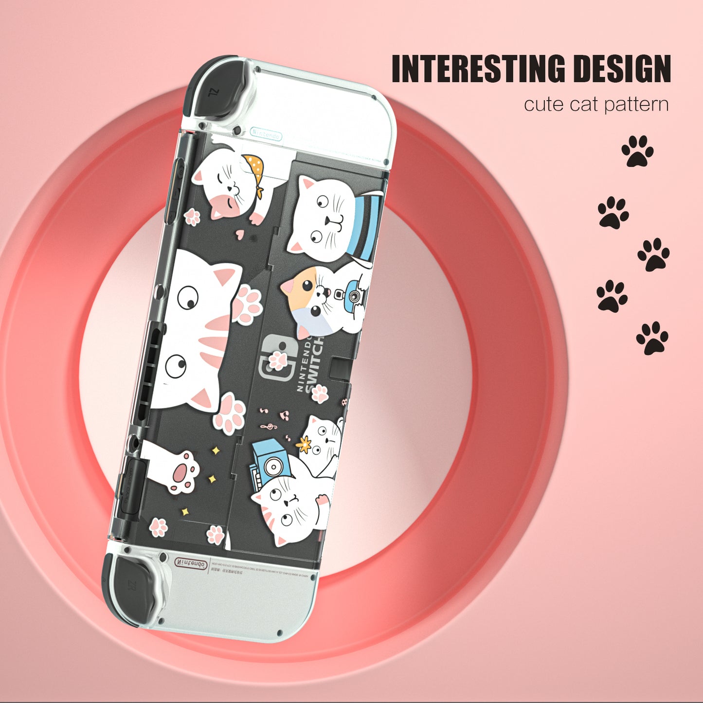 Switch OLED Cat Case, Switch OLED Cat Protective Case and Screen Protector and Thumb Grip Caps