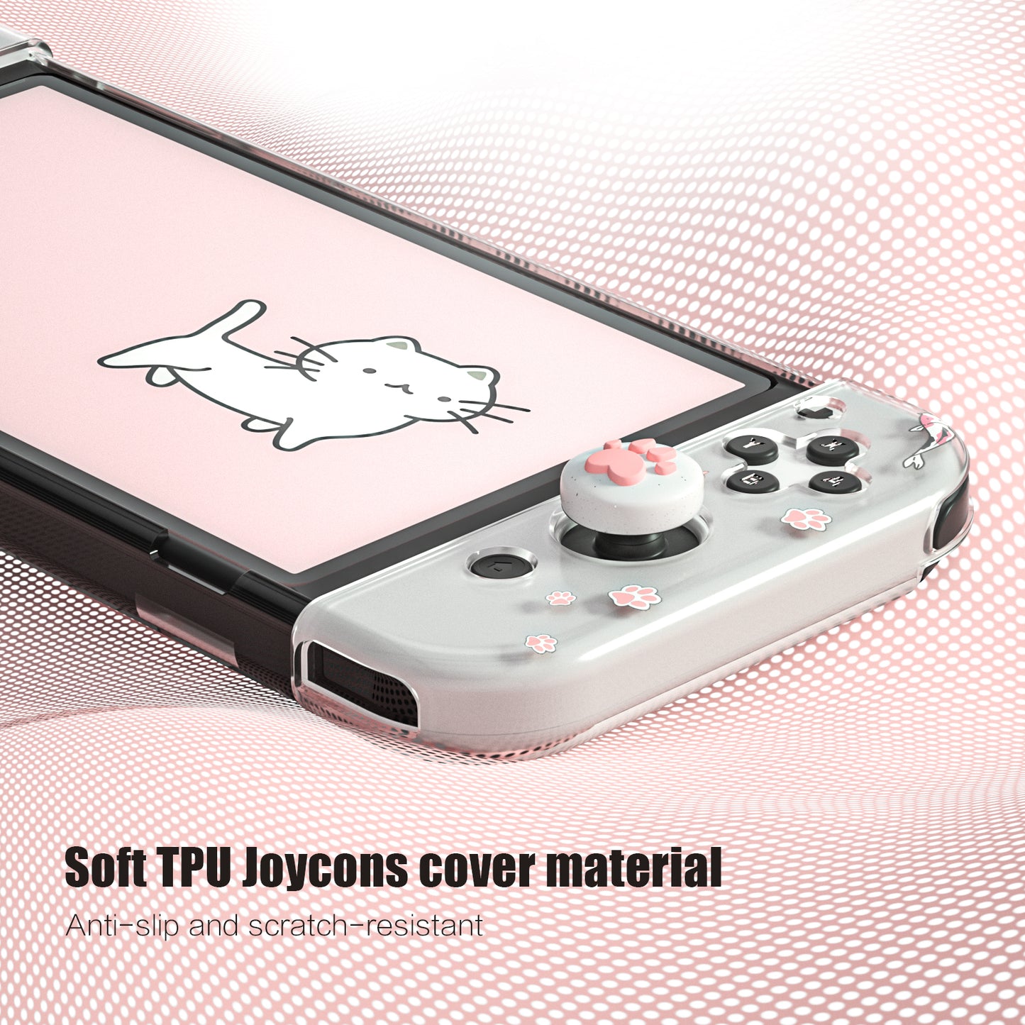 Switch OLED Cat Case, Switch OLED Cat Protective Case and Screen Protector and Thumb Grip Caps