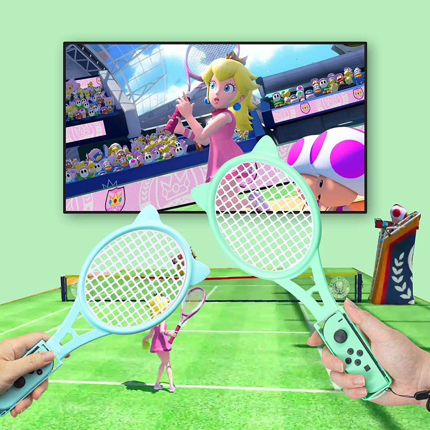 Tennis Racket for Nintendo Switch Sports or Nintendo Switch OLED Joycons for Mario Tennis Aces Accessories (2-Pack, BlueGreen)