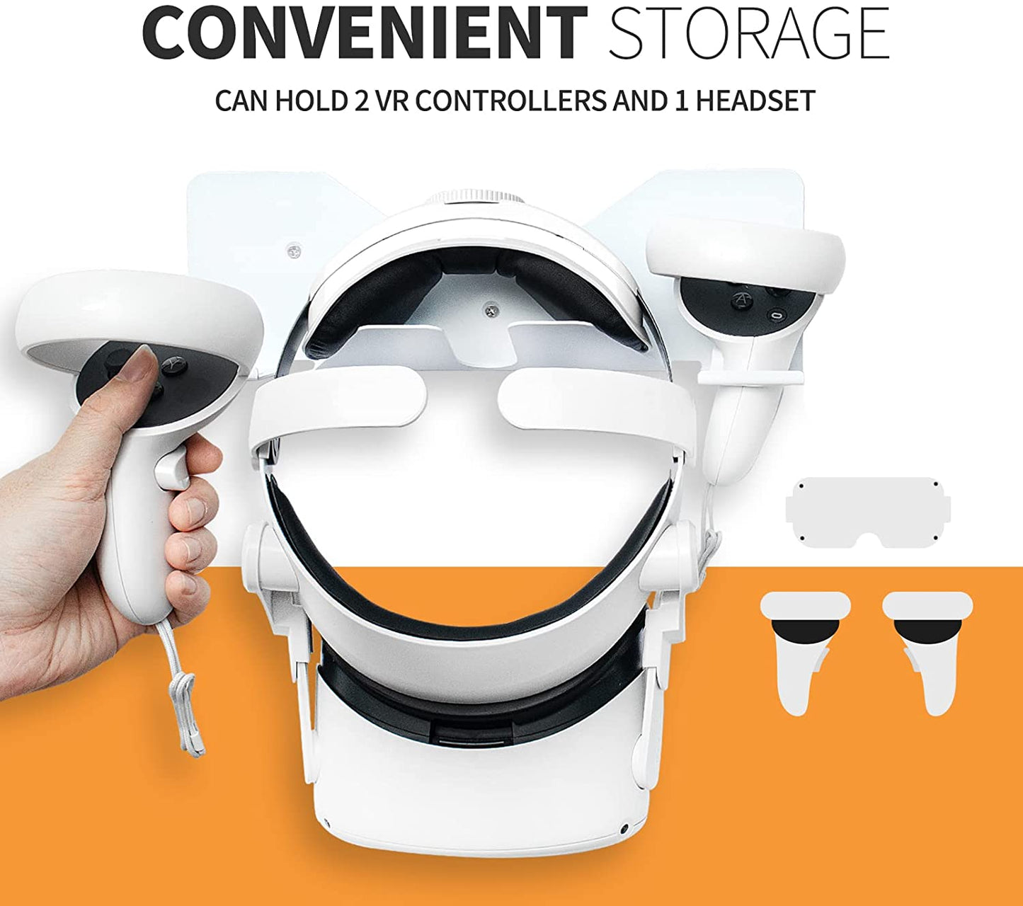 Oculus Quest 2 Wall Mount, VR Headset and Controllers Wall Mount, VR Wall Mount Compatible with Oculus Quest 2, Quest 1, Valve Index, Rift S, HP Reverb G2, Vive Pro, HTC Vive, Playstation VR - White