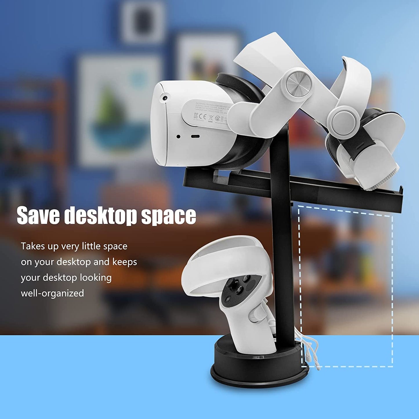 Oculus Quest 2 Holder, Headset Display Stand Compatible with Oculus Quest, Quest 2, Rift, Rift S Headset and Touch Controllers - Black