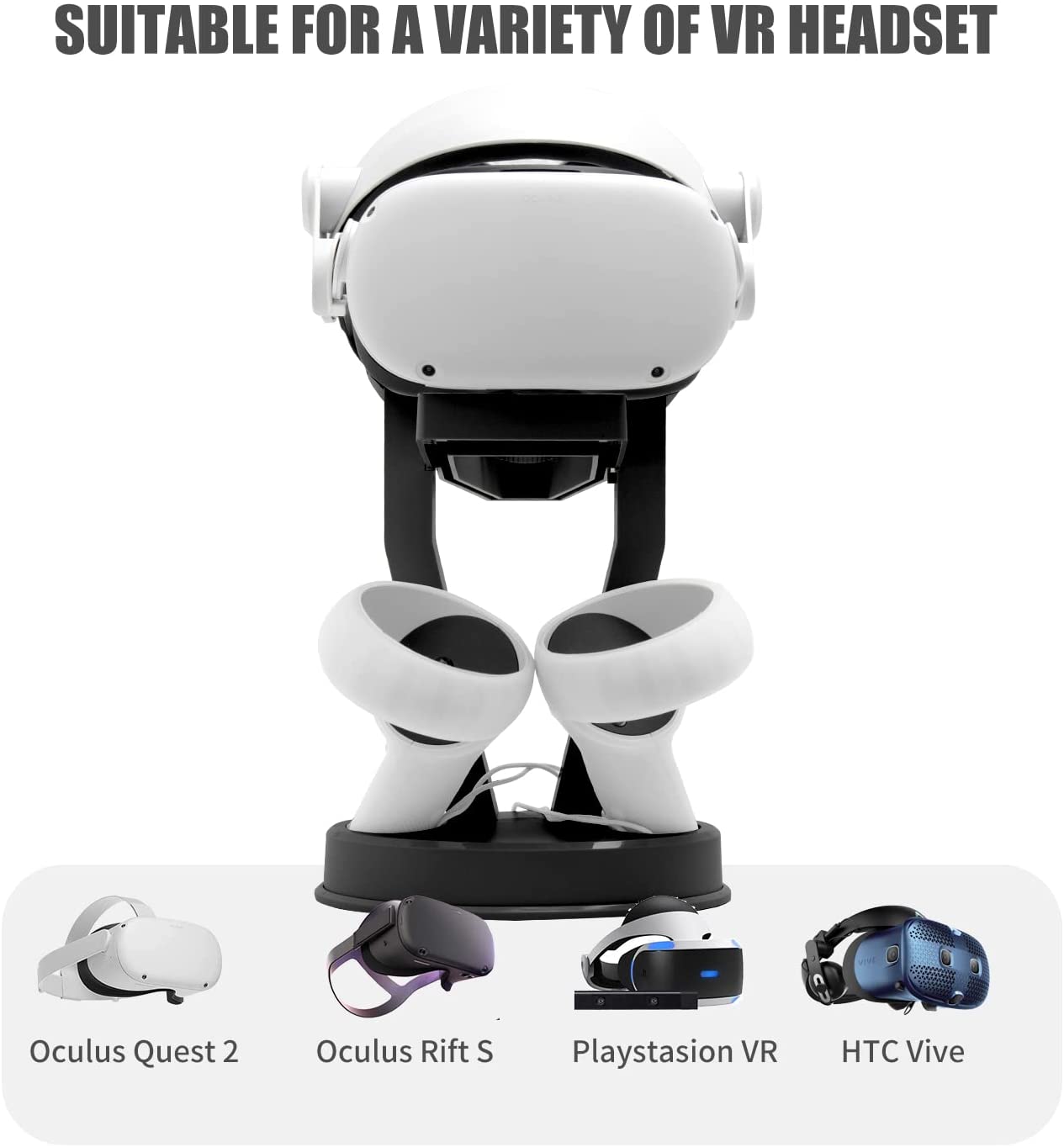 Oculus Quest 2 Holder, Headset Display Stand Compatible with Oculus Quest, Quest 2, Rift, Rift S Headset and Touch Controllers - Black