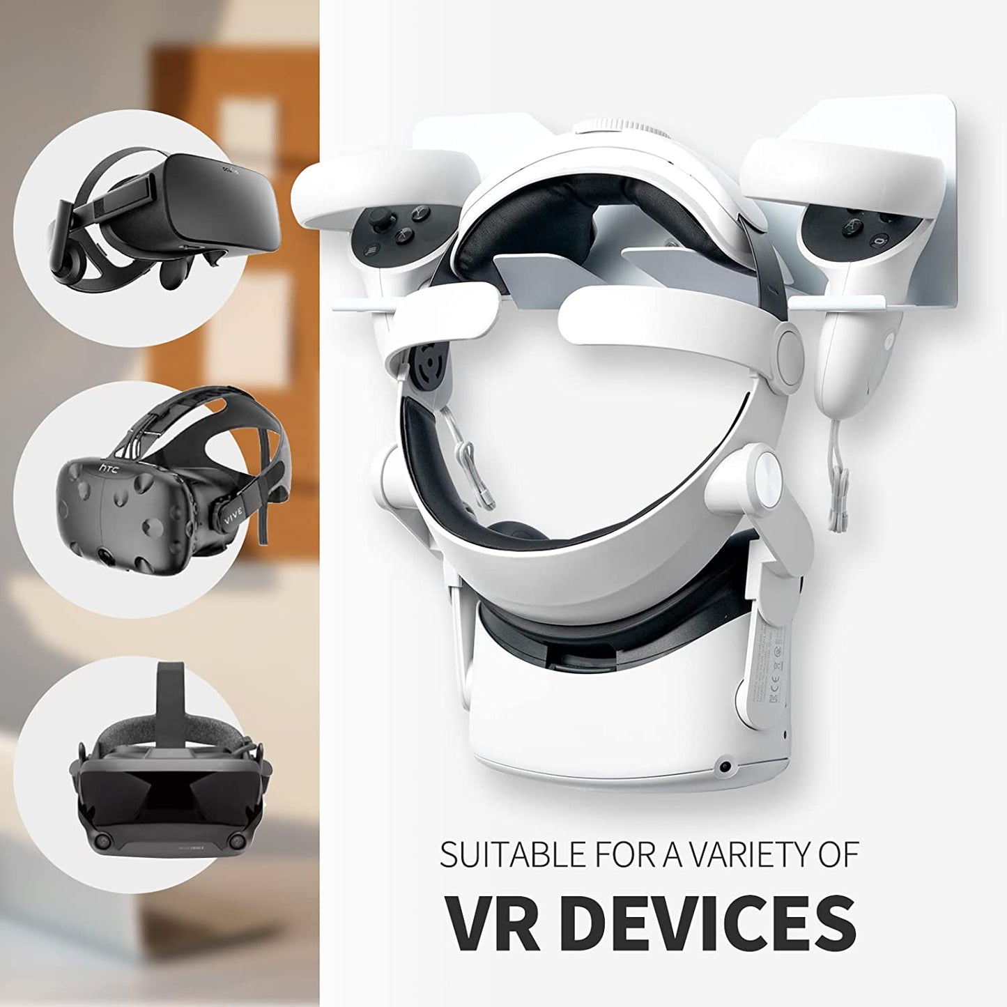 Oculus Quest 2 Wall Mount, VR Headset and Controllers Wall Mount, VR Wall Mount Compatible with Oculus Quest 2, Quest 1, Valve Index, Rift S, HP Reverb G2, Vive Pro, HTC Vive, Playstation VR - White