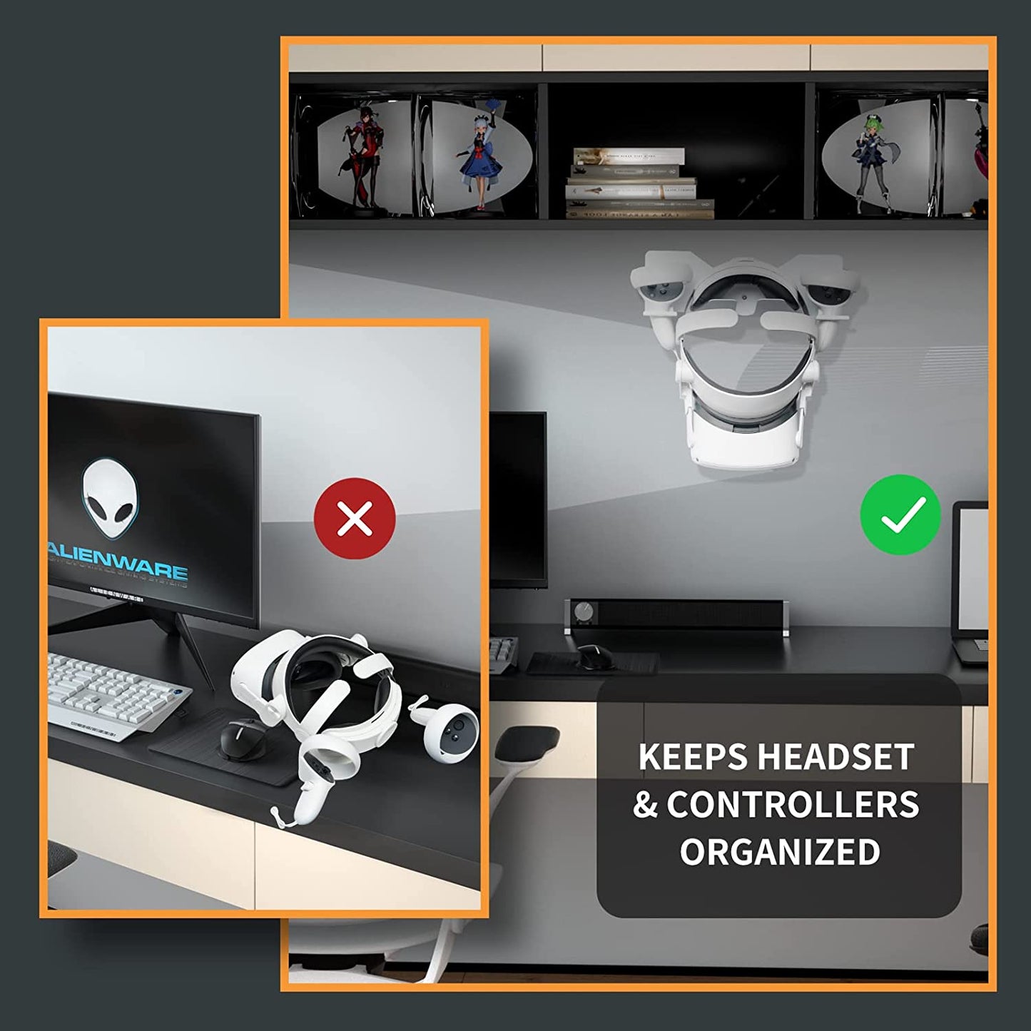 Oculus Quest 2 Wall Mount, VR Headset and Controllers Wall Mount, VR Wall Mount Compatible with Oculus Quest 2, Quest 1, Valve Index, Rift S, HP Reverb G2, Vive Pro, HTC Vive, Playstation VR - White