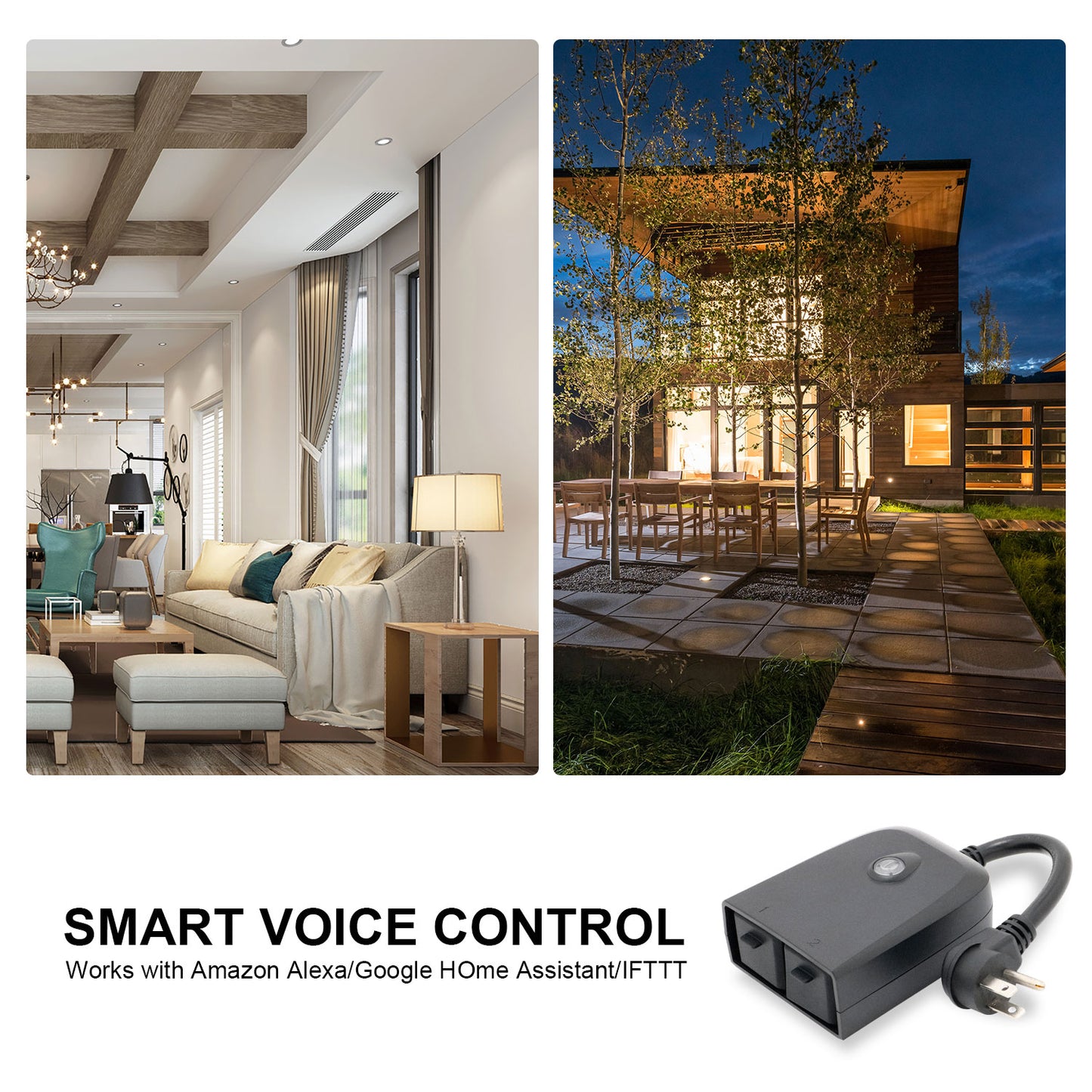 Smart WiFi Outdoor Plug, Smart Outlet Compatible with Alexa, Google Home, IFTTT, Timer and Remote Control, IP55 Waterproof, Over-Current Protection, Smart Outdoor Switch with Energy Monitoring - ECHZOVE