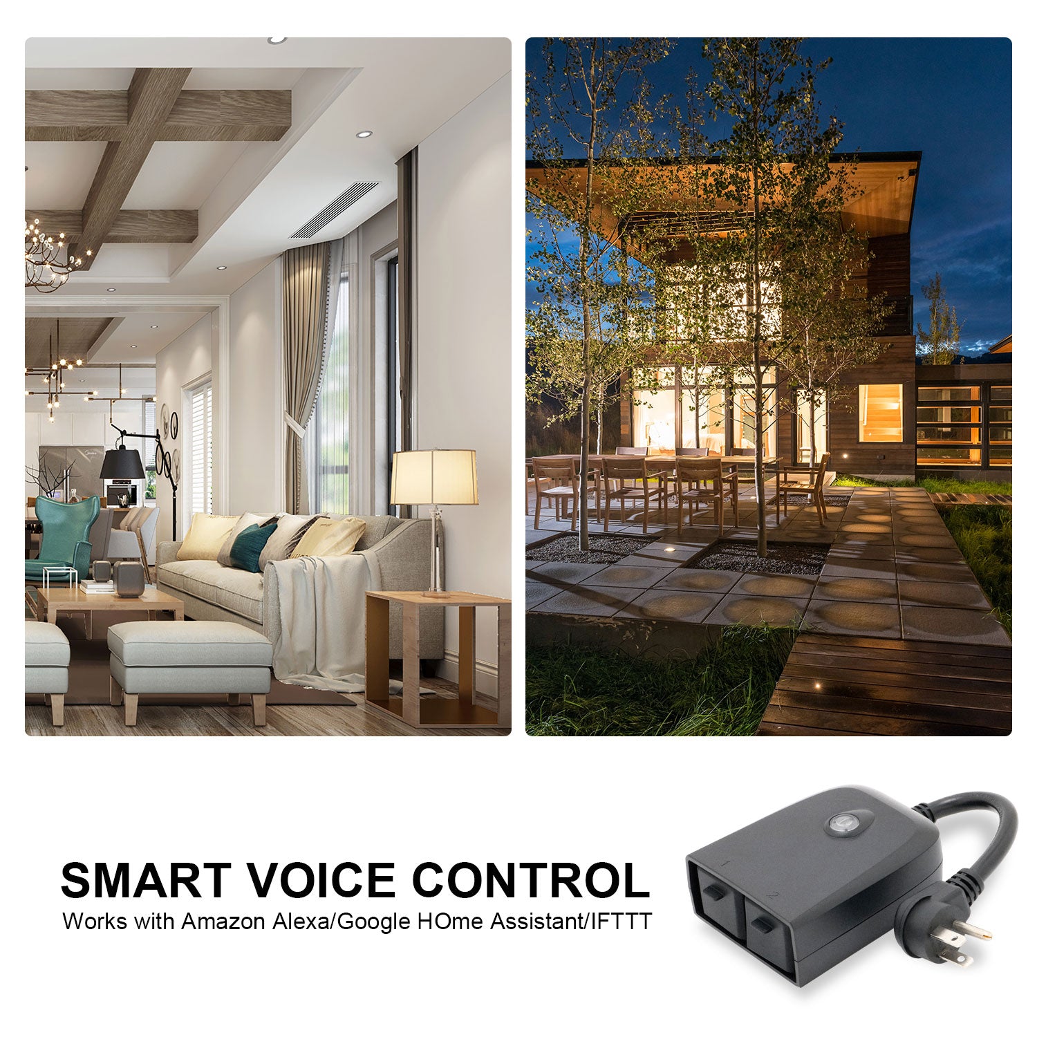 Smart WiFi Outdoor Plug, Smart Outlet Compatible with Alexa, Google Home, IFTTT, Timer and Remote Control, IP55 Waterproof, Over-Current Protection, Smart Outdoor Switch with Energy Monitoring - ECHZOVE