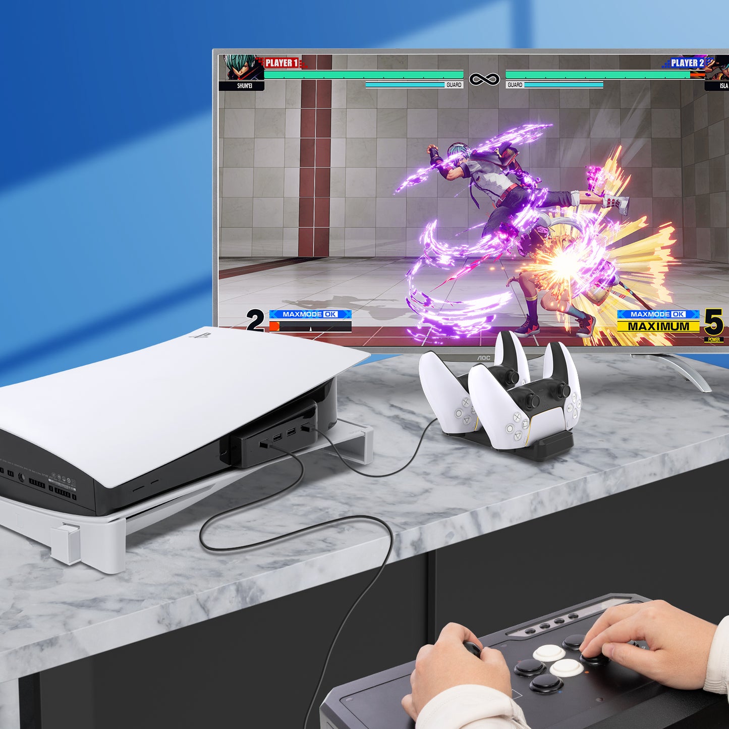 PS5 Horizontal Stand, USB HUB for PS5, Playstation 5 Accessories Base Stand and Hub Adapter for Playstation 5 Disc or Digital Edition