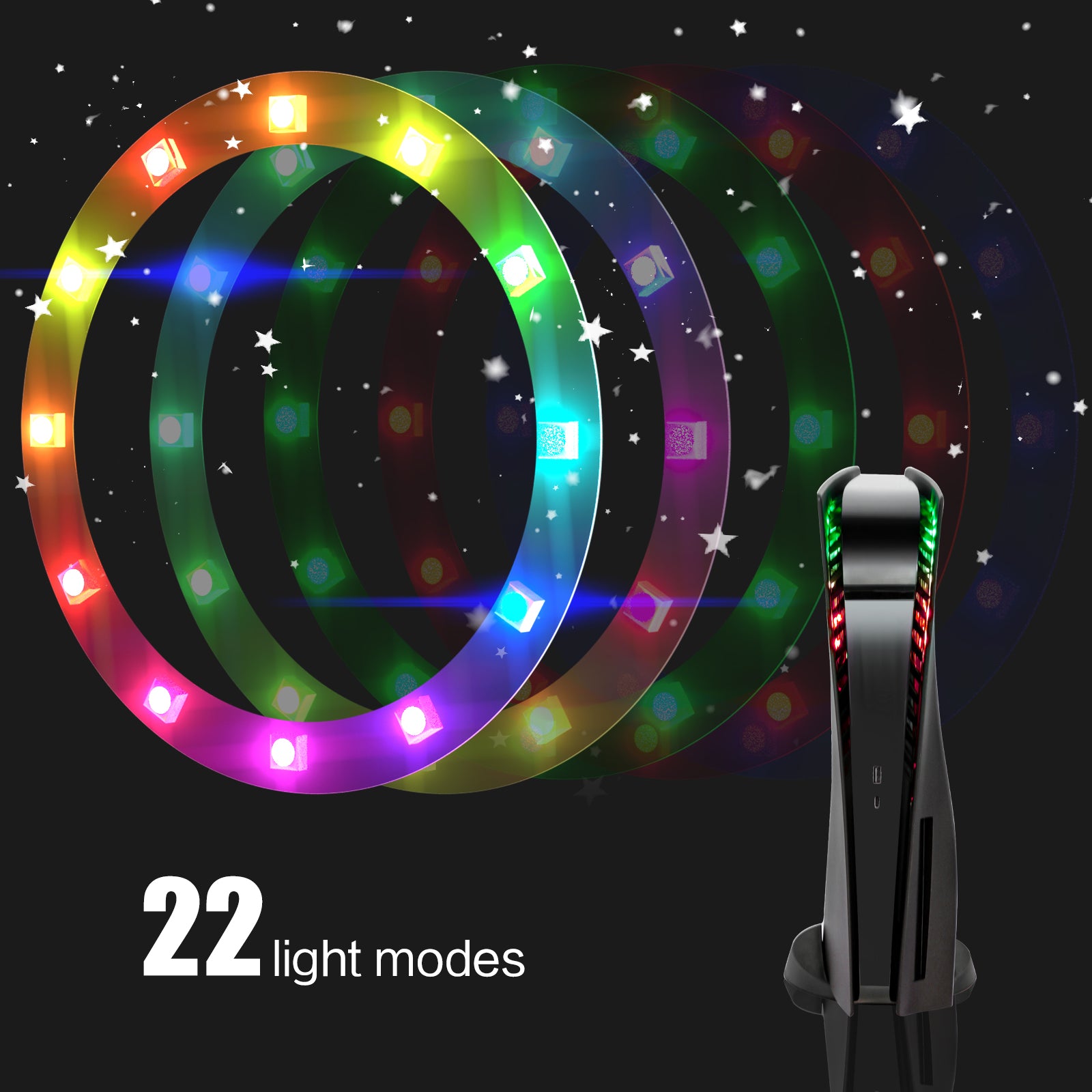 Playstation 5 Accessory Kits, PS5 Black Plates and PS5 LED Strip with 8 Colors and Remote Control - ECHZOVE