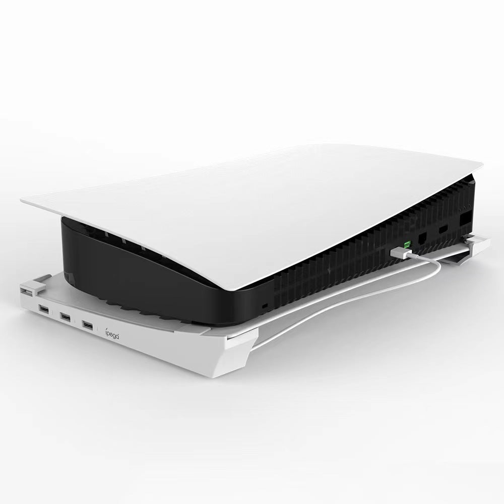 PS5 USB HUB Horizontal White, Horizontal Stand for PS5 with 4 USB Extension, Compatible with PS5 Disc and Digital Edition