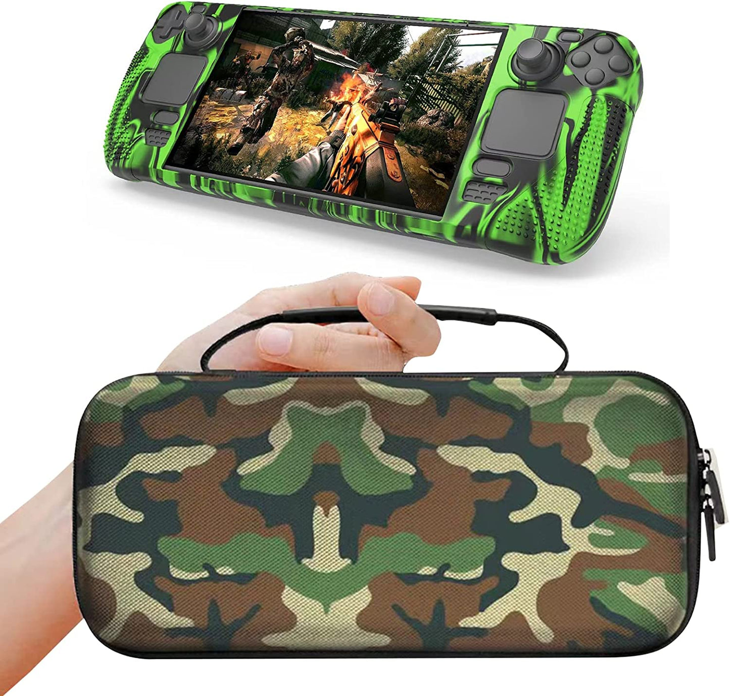 Steam Deck Accessories, Steam Deck Travel Case and Steam Deck Skin - Camouflage Green