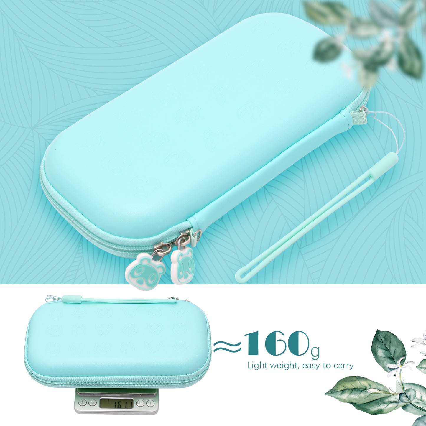 Switch lite Animal Crossing Accessories, Animal Crossing Blue Carry Case with Blue Case for Switch lite, USB C Charger Cable, Thumb Grip Caps, Glass Screen Protector, Shoulder Strap and Wrist Strap - ECHZOVE