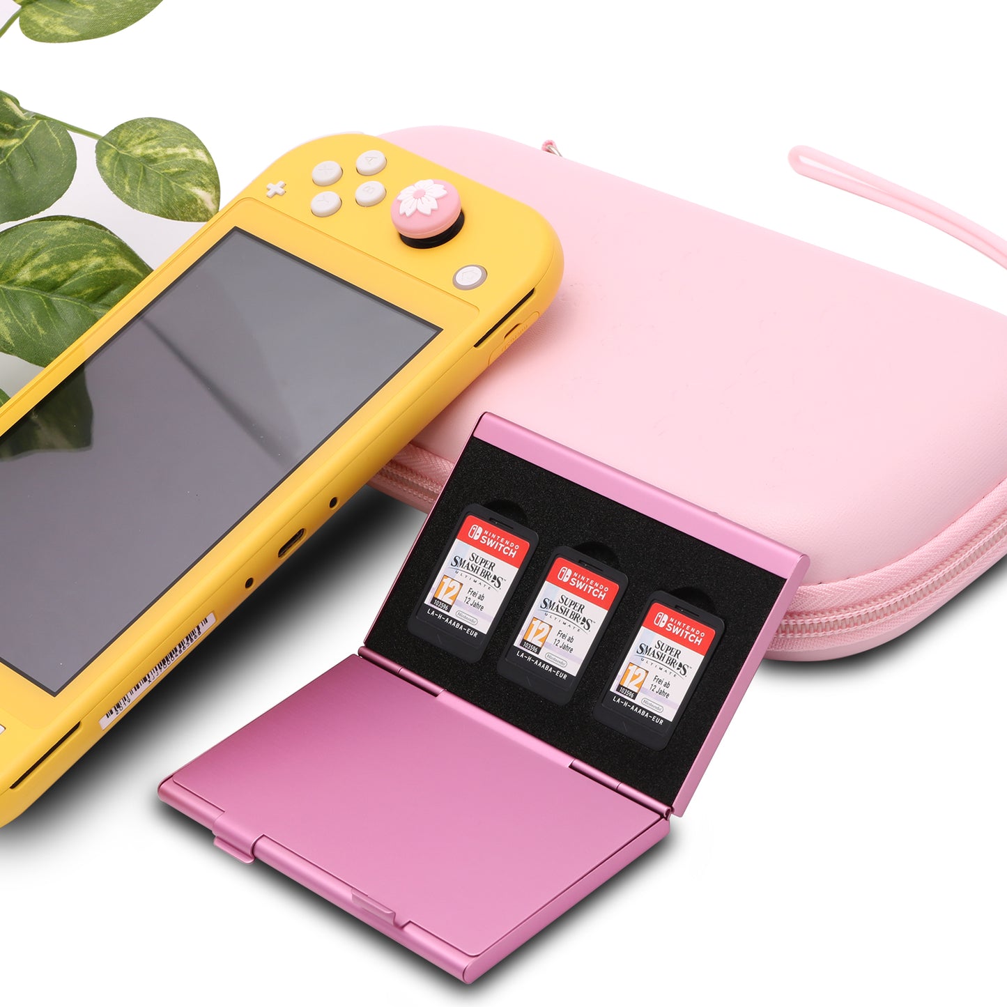 Nintendo Switch lite Pink Accessories, Sakura Pink Carry Case with Clear Case for Switch lite, Pink Game Case, Coral USB C Cable, Cute Thumb Grips, Screen Protector, Wrist Strap and Shoulder Strap (11 in 1) - ECHZOVE