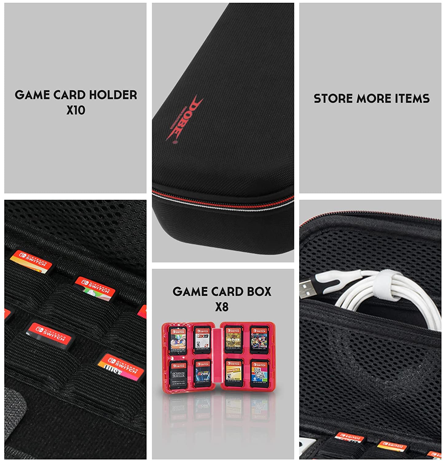 Switch OLED Controller Grip, Ergonomic Controller for Switch OLED and Switch with Gravity Induction of Six-Axis Gyroscope, Double Motor Vibration, Large Grip with Storage Bag and Game Card Case