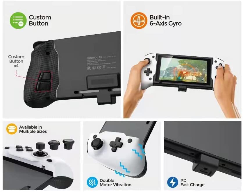 Switch OLED Controller Grip, Ergonomic Controller for Switch OLED and Switch with Gravity Induction of Six-Axis Gyroscope, Double Motor Vibration, Large Grip with Storage Bag and Game Card Case