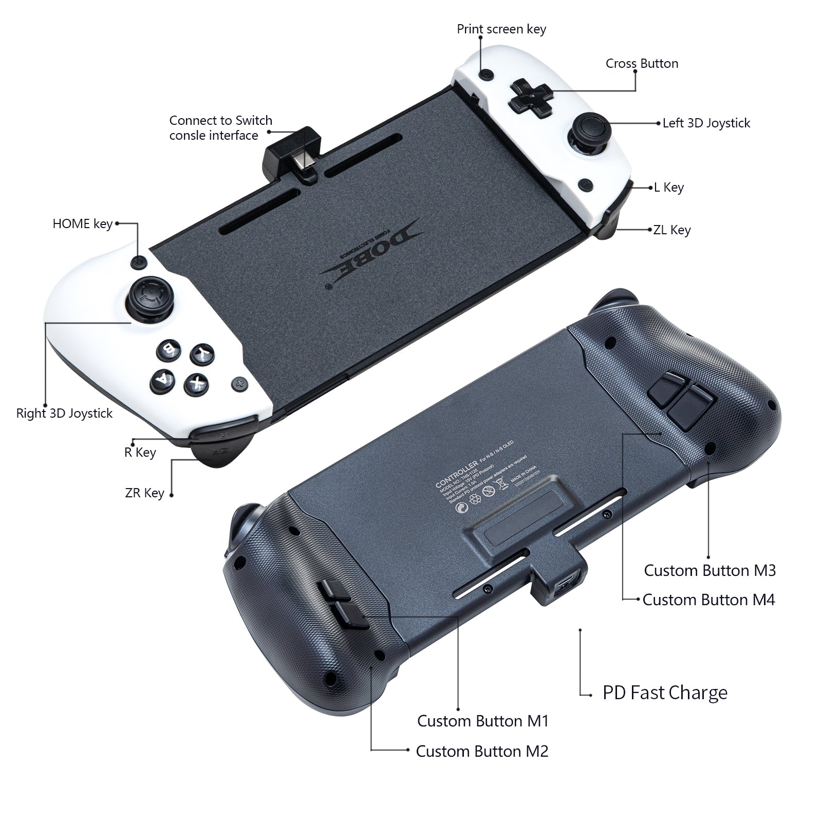 Switch OLED Accessories, Switch OLED Grip Controller with 6-Axis Gyro, Mapping, Vibration, Programmable Buttons and Additional Joysticks - ECHZOVE
