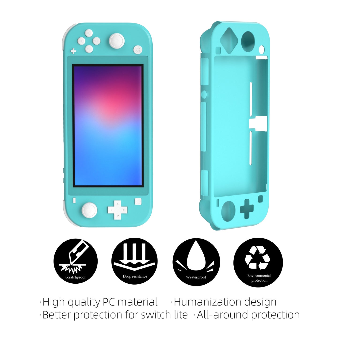 Comfort Grip Case for Nintendo Switch lite, Hard Case for Nintendo Switch lite - Turquoise - ECHZOVE