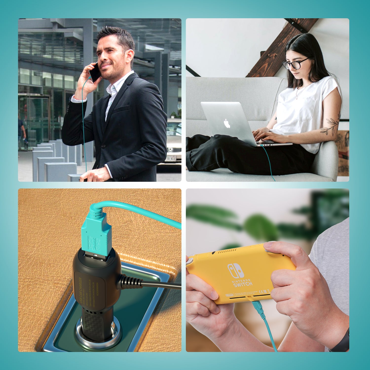 USB C Charger for Nintendo Switch, Fast Charging Cable for Nintendo Switch, MacBook, Pixel C, LG Nexus 5X G5, Nexus 6P/P9 Plus, One Plus 2, Sony XZ and More - Turquoise (4.92ft) (Animal Crossing New Horizons Theme) - ECHZOVE