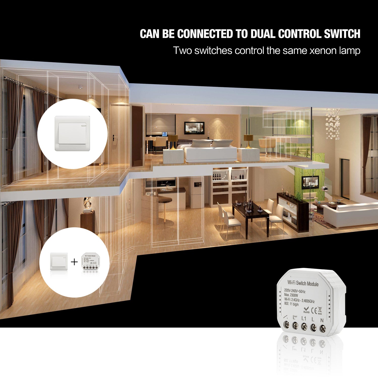 Smart WiFi Light Switch, Smart Remote WiFi Switch Compatible with Google Home and Alexa, IFTTT, Support Voice Control and Setting Schedule Timer, No Hub Required - 1 Pack - ECHZOVE